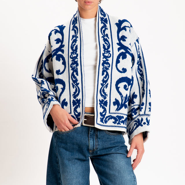 Motel-Cardigan jacquard misto alpaca - panna/blu