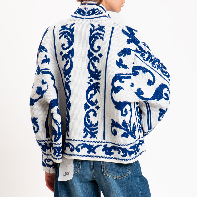 Motel-Cardigan jacquard misto alpaca - panna/blu
