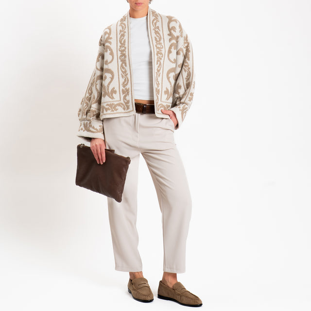 Motel-Cardigan jacquard misto alpaca - panna/corda