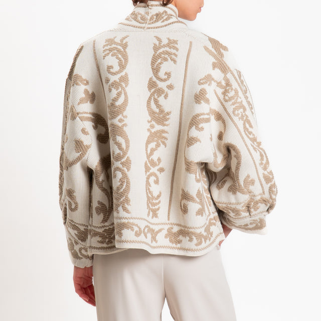 Motel-Cardigan jacquard misto alpaca - panna/corda