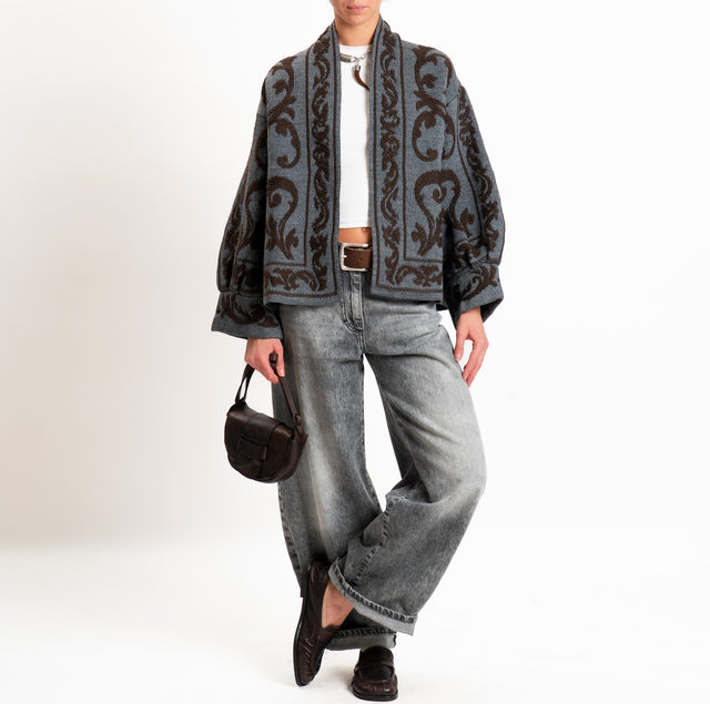 Motel-Cardigan jacquard misto alpaca - grigio/moro