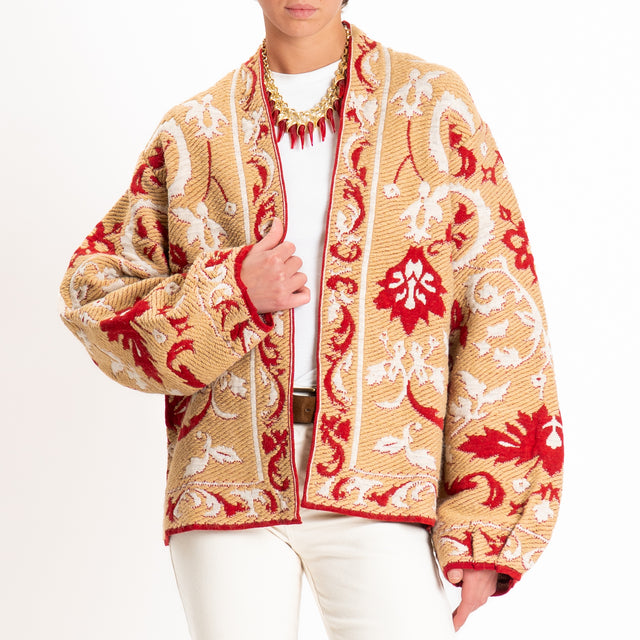 Motel-Cardigan fantasia misto alpaca - cammello/sand/red