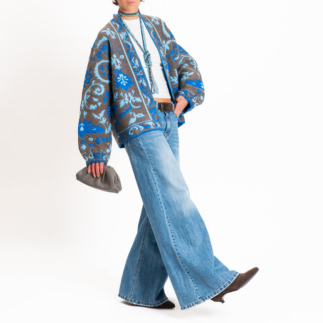 Motel-Cardigan fantasia misto alpaca - fango/royal/azzurro