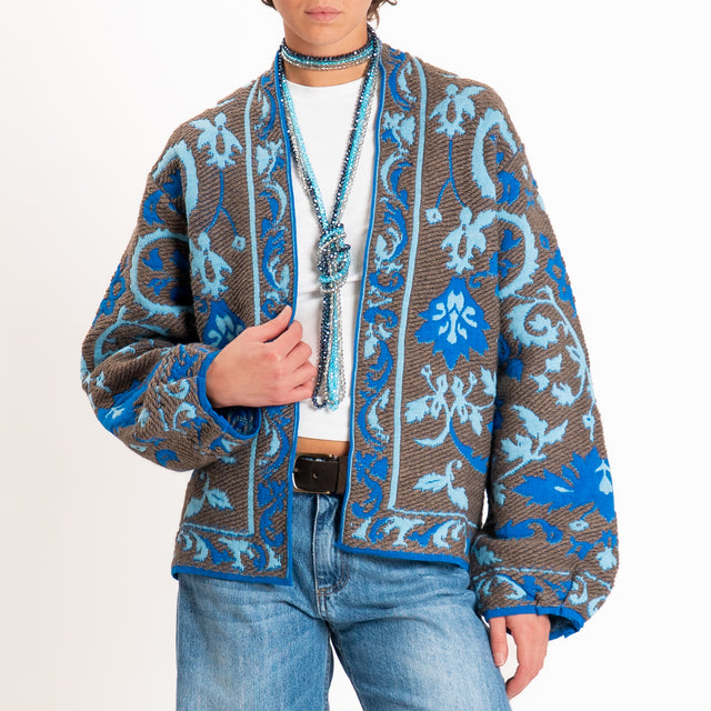 Motel-Cardigan fantasia misto alpaca - fango/royal/azzurro