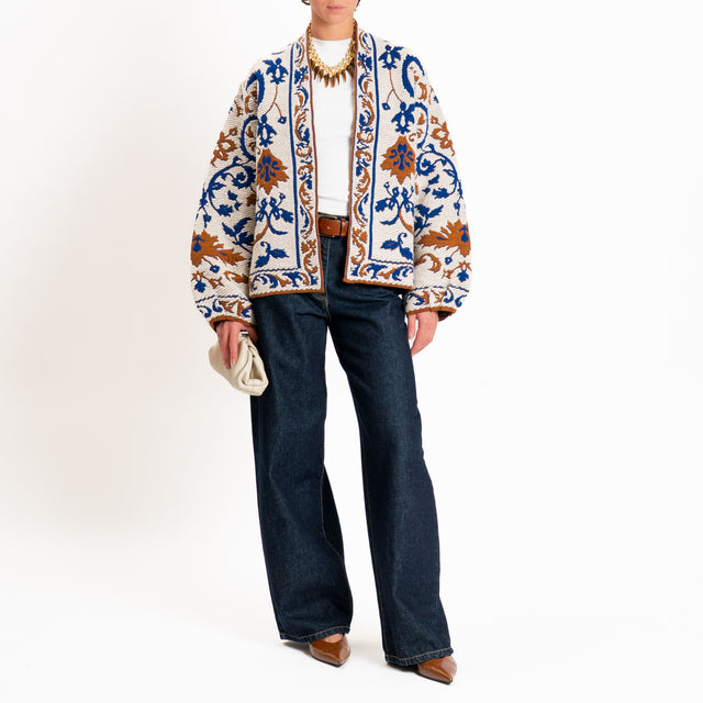 Motel-Cardigan fantasia misto alpaca - mastice/blu/cuoio
