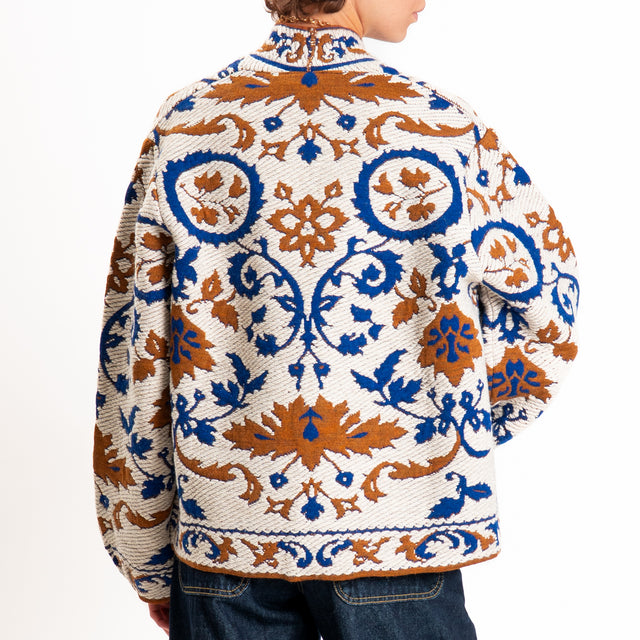 Motel-Cardigan fantasia misto alpaca - mastice/blu/cuoio