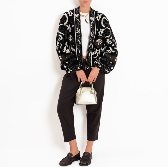 Motel-Cardigan fantasia misto alpaca - nero/mastice/moro