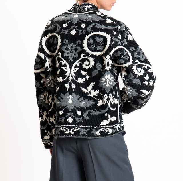 Motel-Cardigan fantasia misto alpaca - nero/panna/grigio