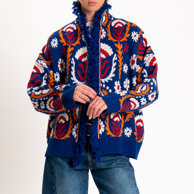 Motel-Cardigan fantasia etnica misto alpaca - blu/arancio/rosso