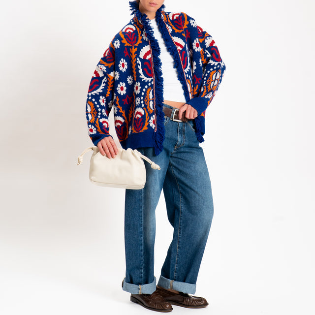 Motel-Cardigan fantasia etnica misto alpaca - blu/arancio/rosso