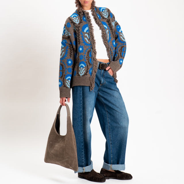 Motel-Cardigan fantasia etnica misto alpaca - fango/royal/sky