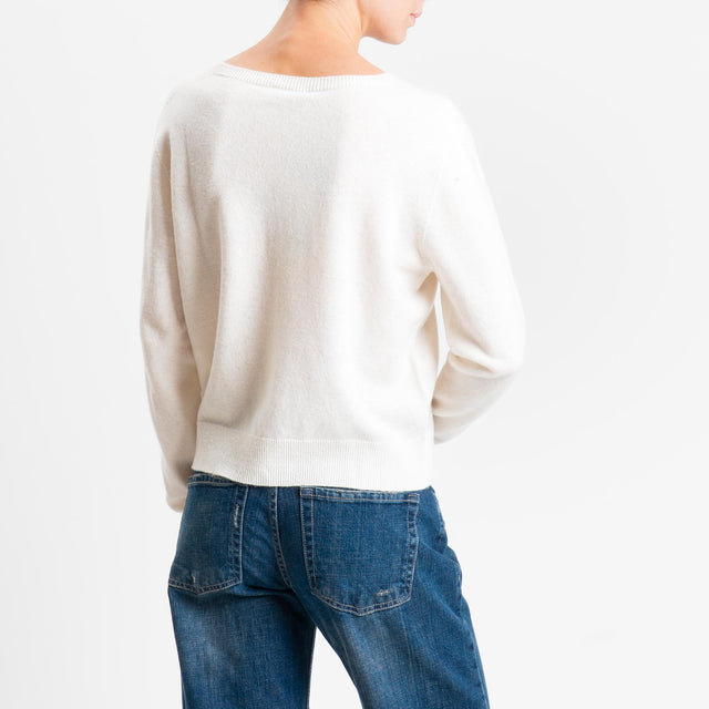 Motel-Cardigan 100% lana - panna