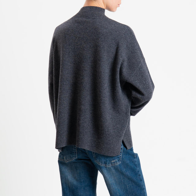 Motel-Maglia 100% LANA spacchi laterali - antracite