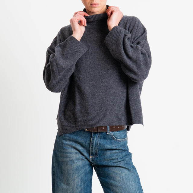 Motel-Maglia collo montato 100% lana - antracite