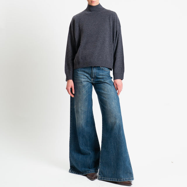 Motel-Maglia collo montato 100% lana - antracite