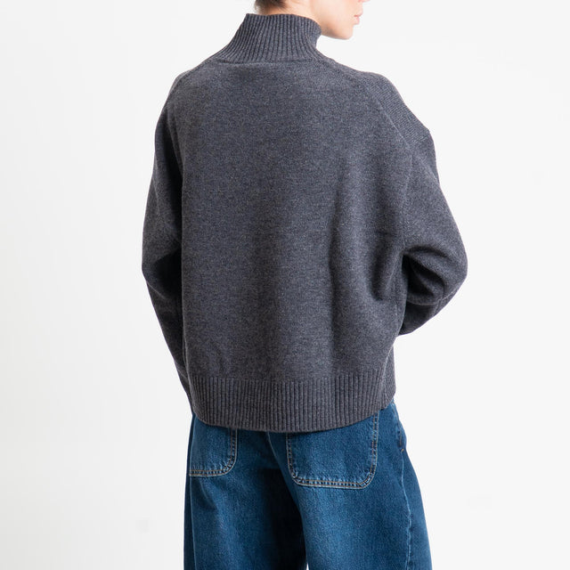 Motel-Maglia collo montato 100% LANA - antracite