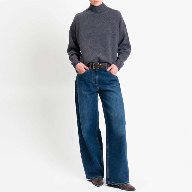 Motel-Maglia collo montato 100% LANA - antracite