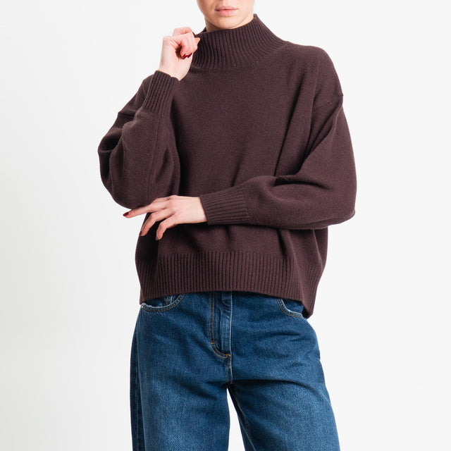 Motel-Maglia collo montato 100% LANA - moro