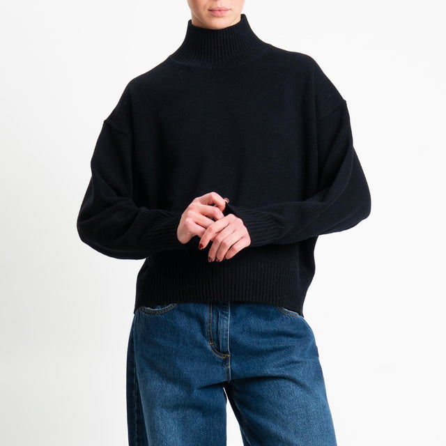 Motel-Maglia collo montato 100% LANA - nero