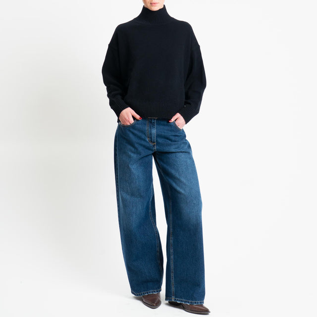 Motel-Maglia collo montato 100% LANA - nero