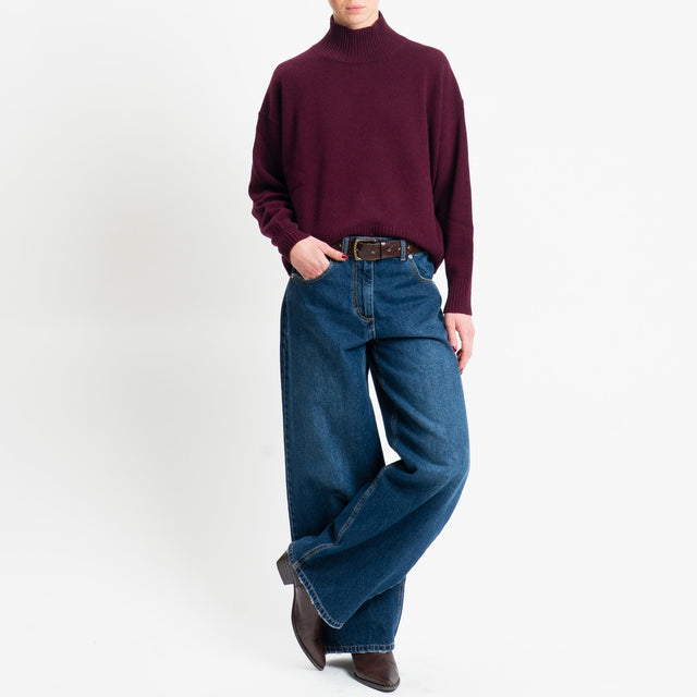 Motel-Maglia collo montato 100% LANA - vino