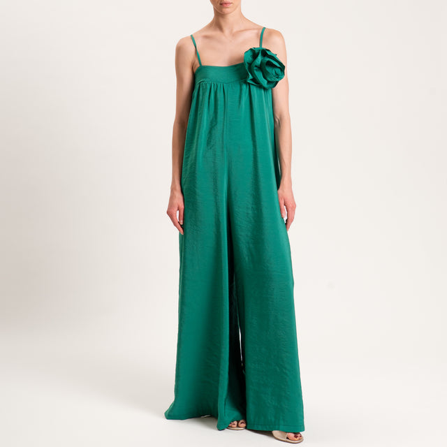 Motel-Tuta bretelle regolabili con spilla fiore - VERDE