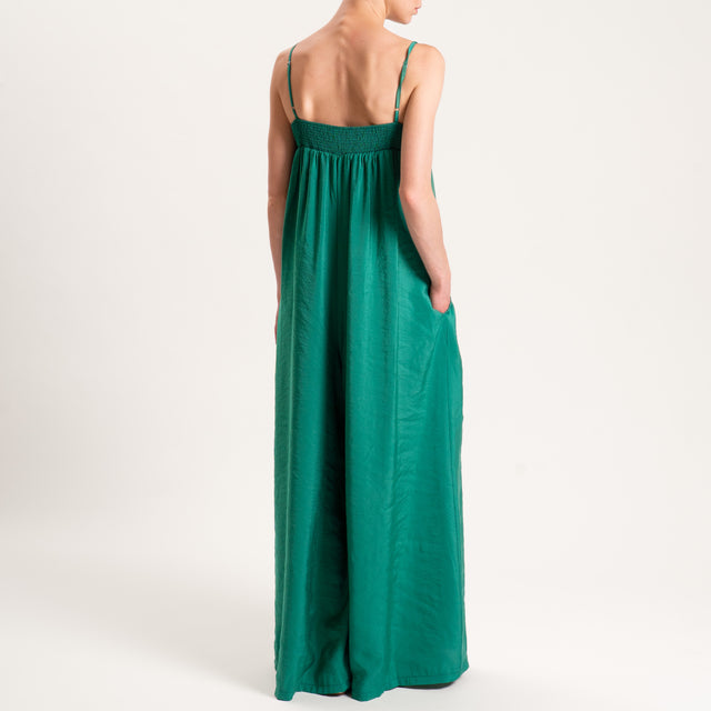 Motel-Tuta bretelle regolabili con spilla fiore - VERDE