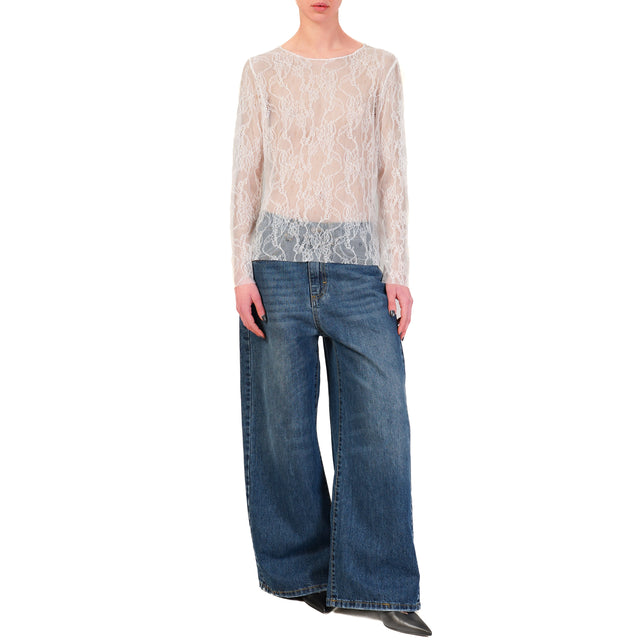 Zeroassoluto-Blusa in pizzo elasticizzato - latte