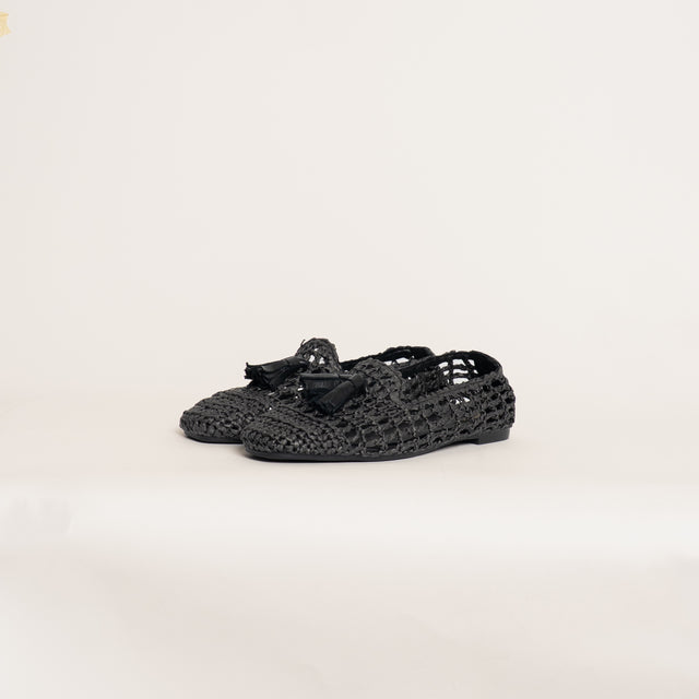 Ovyè-Loafer in rafia intrecciata - nero