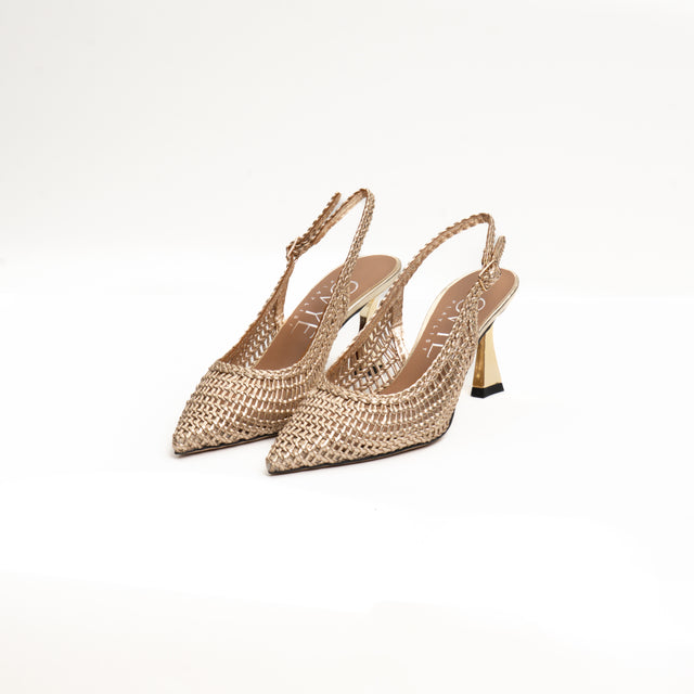 Ovyè-Slingback in pelle intrecciata - laminato oro