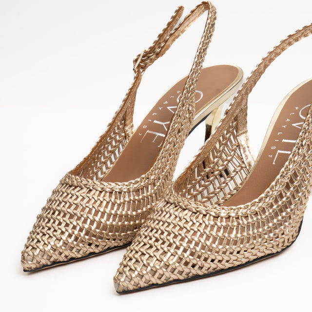 Ovyè-Slingback in pelle intrecciata - laminato oro