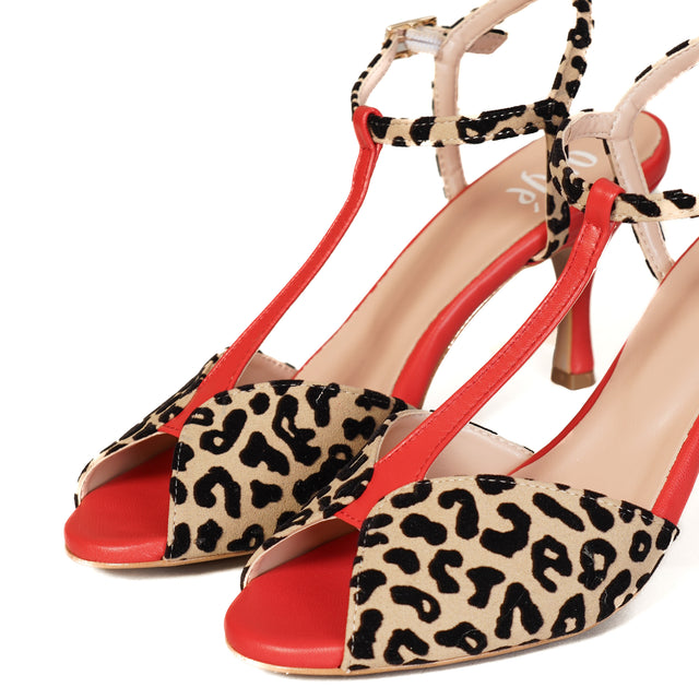 Ovyè-Sandalo animalier con tacco - rosso