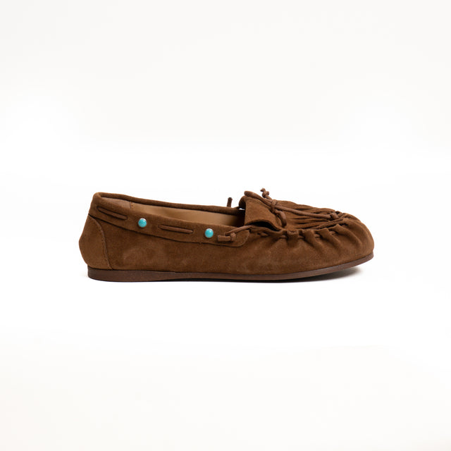 Ovyè-Mocassino scamosciato con frange - cuoio