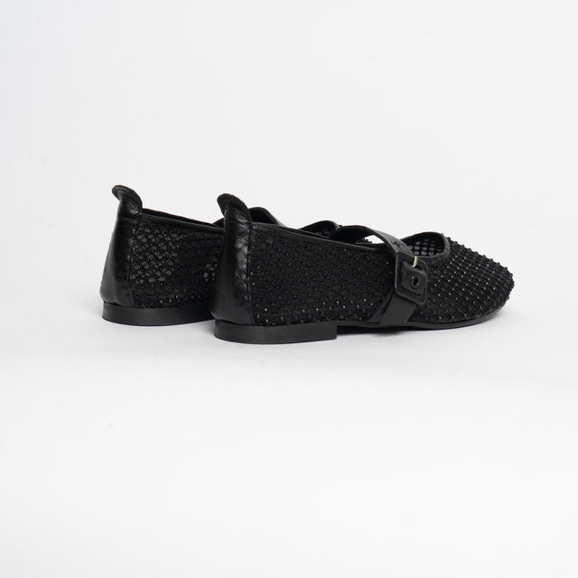 Ovyè-Ballerina con cinturino e strass - nero
