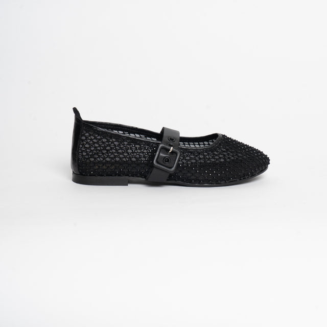 Ovyè-Ballerina con cinturino e strass - nero