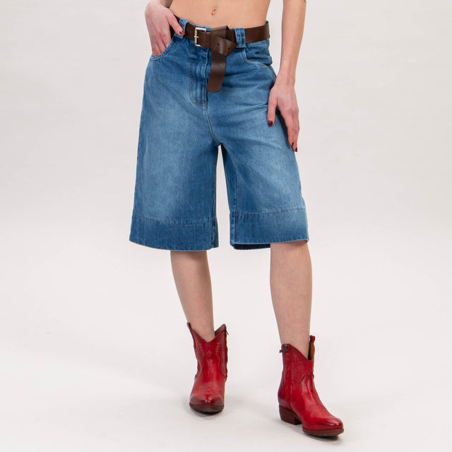 Motel-Bermuda jeans 5 tasche con cintura - denim