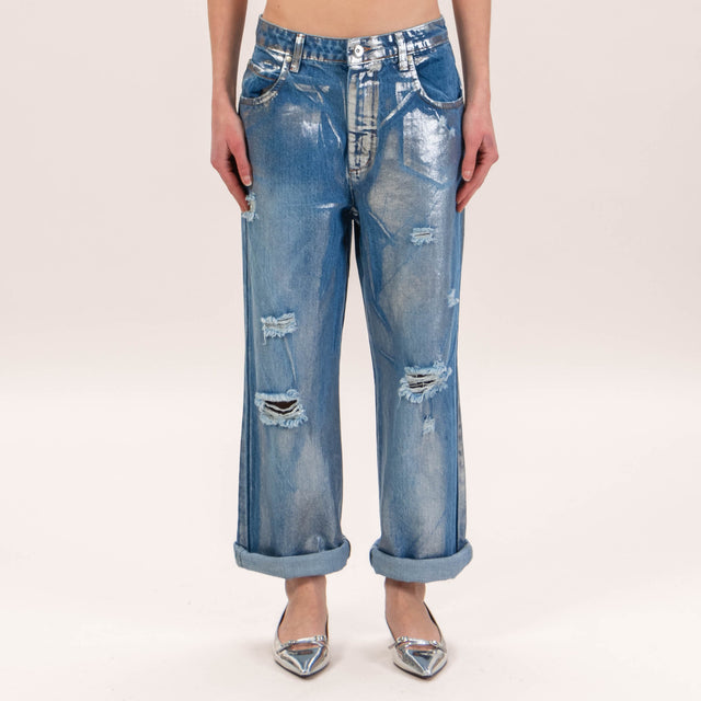 Le streghe-Jeans spalmato con rotture - denim/argento