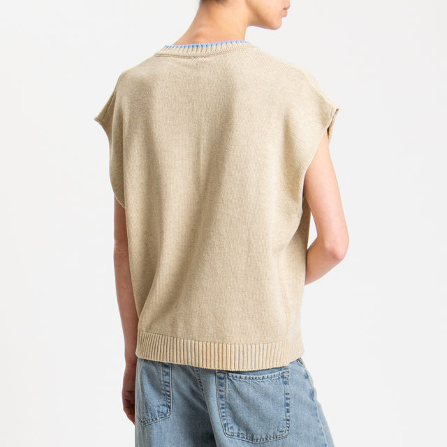 Tensione in-Maglia smanicata n5 - sand/azzurro
