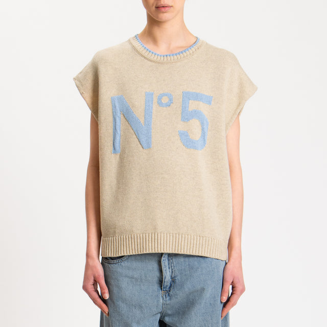 Tensione in-Maglia smanicata n5 - sand/azzurro