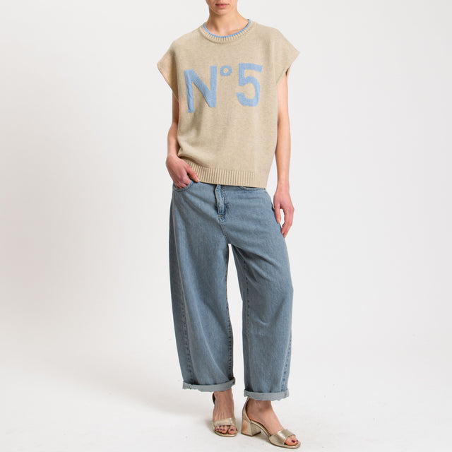 Tensione in-Maglia smanicata n5 - sand/azzurro