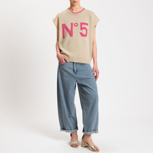 Tensione in-Maglia smanicata n5 - sand/fucsia
