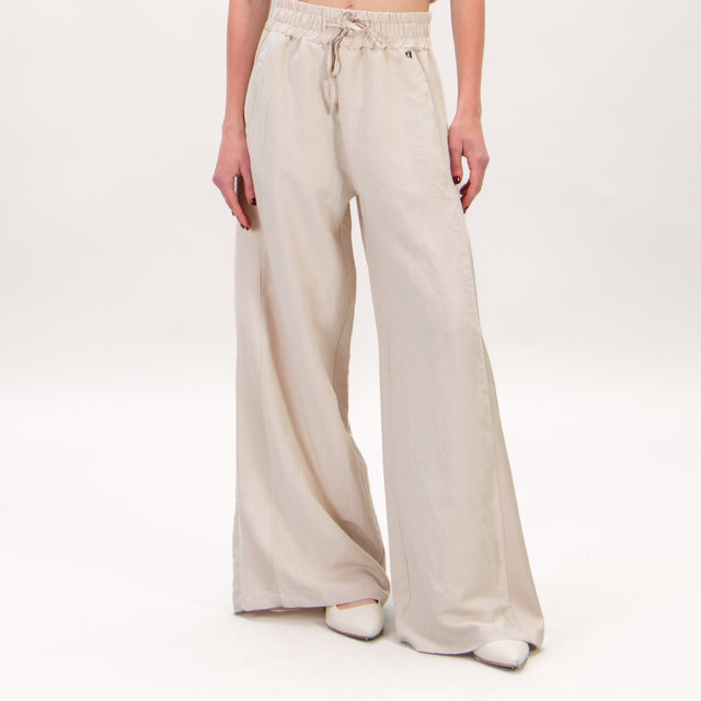 Dixie-Pantalone misto lino con elastico in vita - gesso