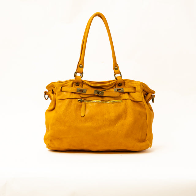 Zeroassoluto - Shopper in washed leather - Mustard