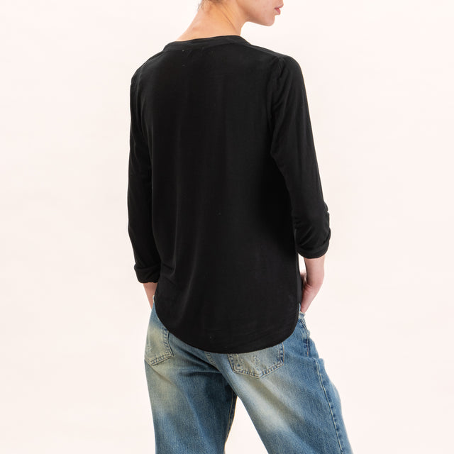 Zeroassoluto-Camicia chester doppio tessuto - nero