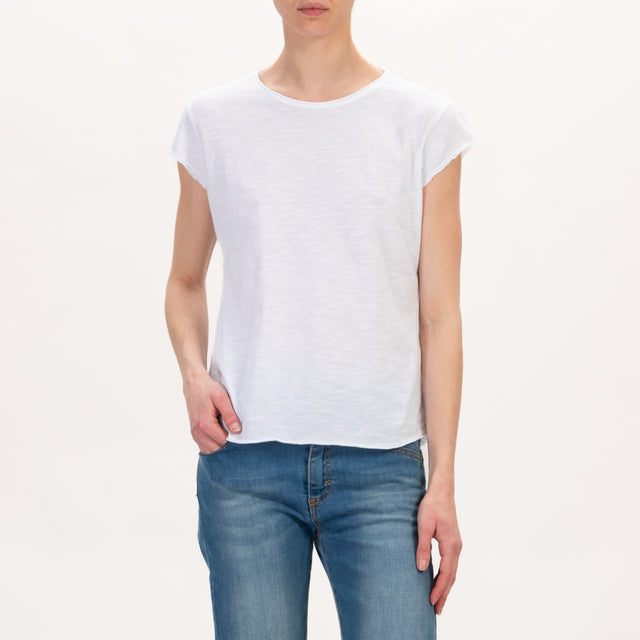Zeroassoluto-T-shirt mezza manica taglio vivo - bianco