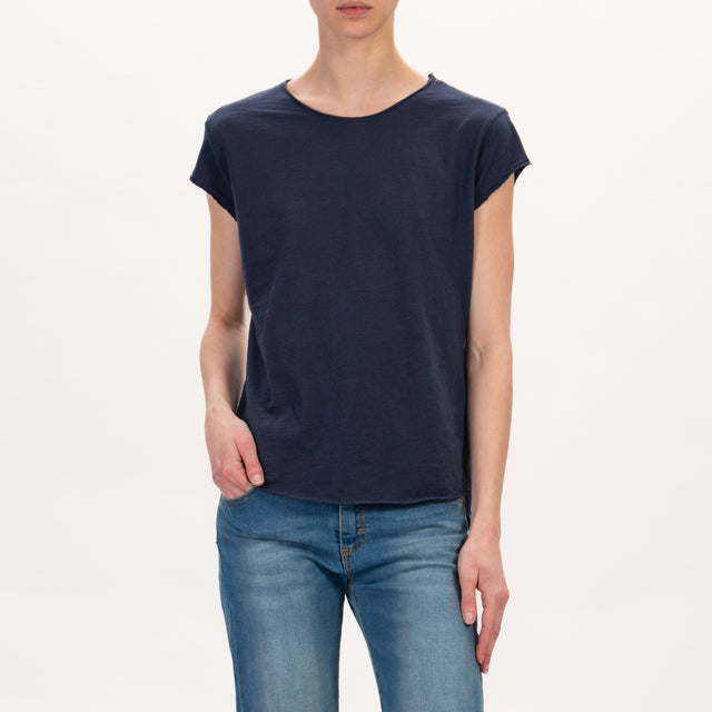 Zeroassoluto-T-shirt mezza manica taglio vivo - blu navy