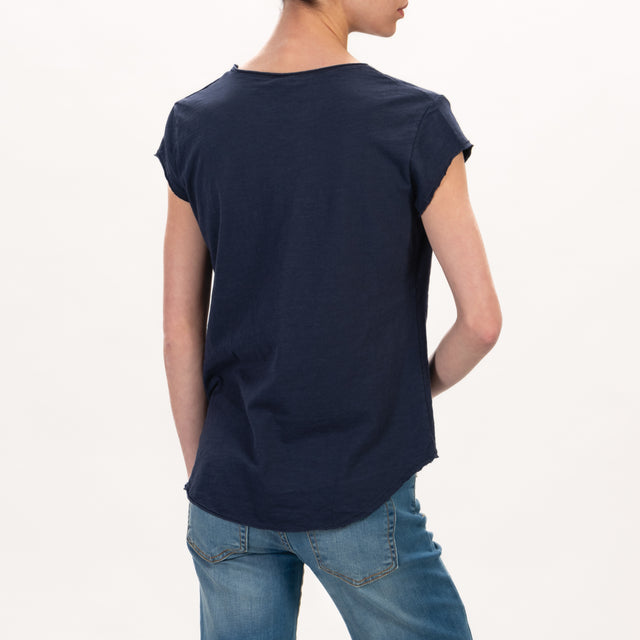 Zeroassoluto-T-shirt mezza manica taglio vivo - blu navy