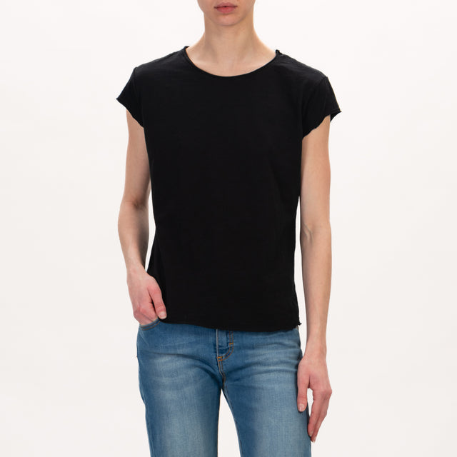 Zeroassoluto-T-shirt mezza manica taglio vivo - nero