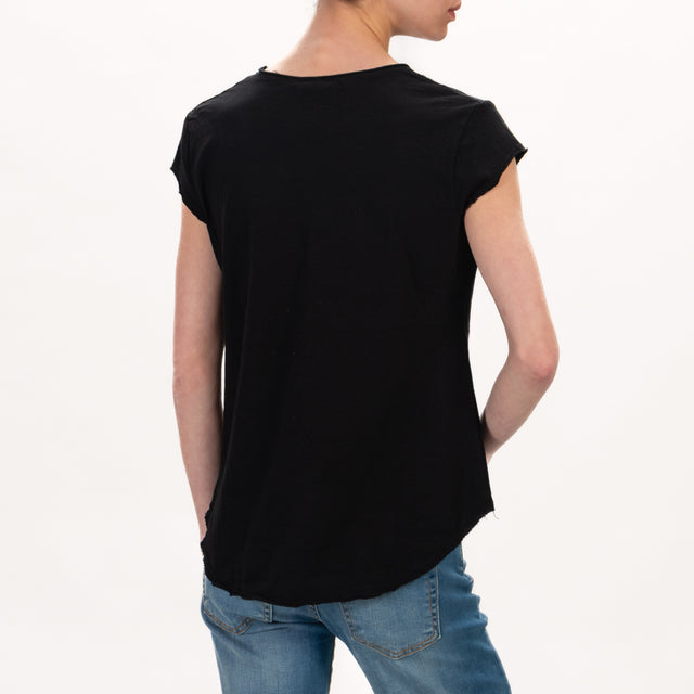 Zeroassoluto-T-shirt mezza manica taglio vivo - nero