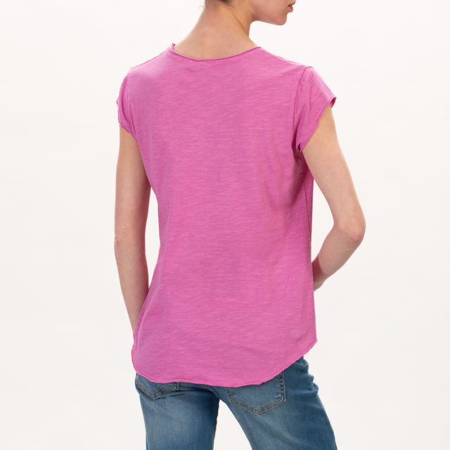 Zeroassoluto-T-shirt mezza manica taglio vivo - pink